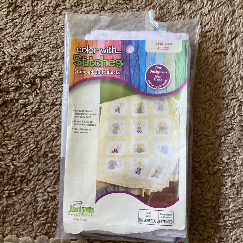 NEW❤️Janlynn Stamped Cross Stitch ABC123 (Baby) Quilt Blocks